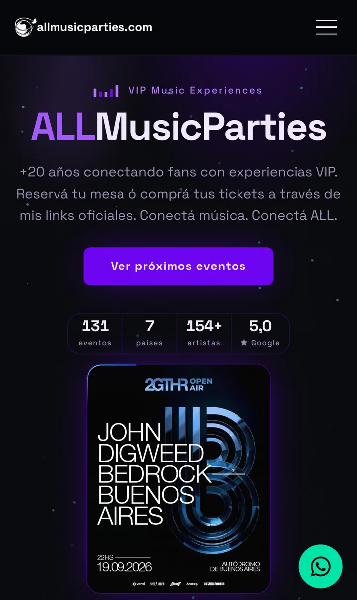 La portada en teléfono, con el evento destacado a pantalla completa