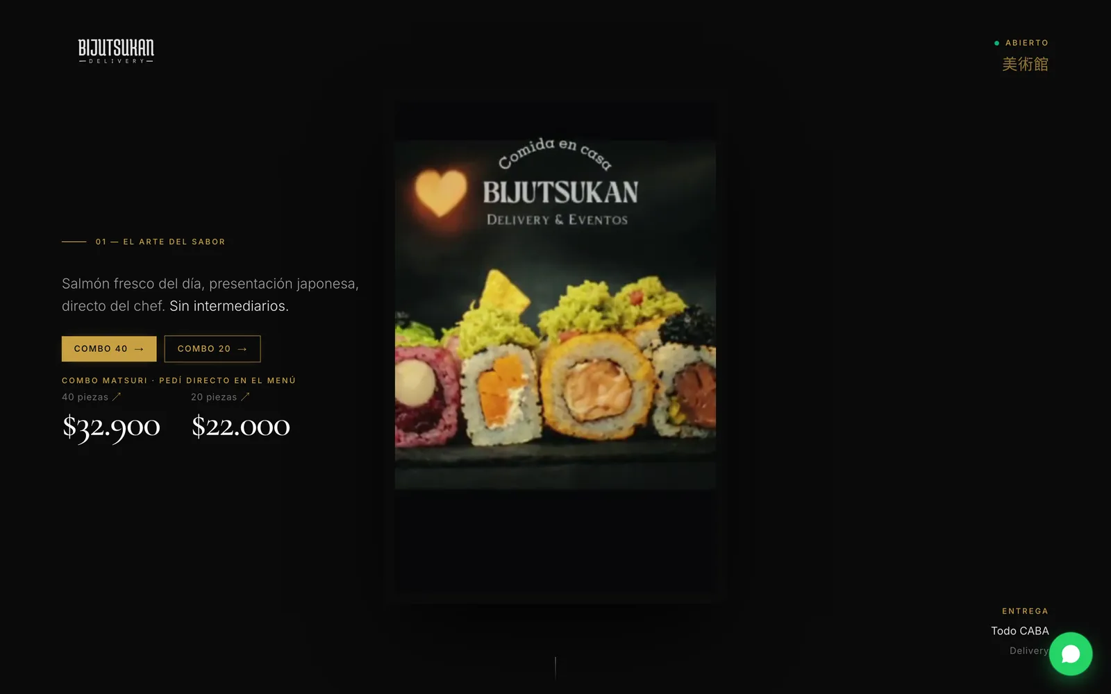 Portada de Bijutsukan con los dos combos y sus precios sobre fondo negro