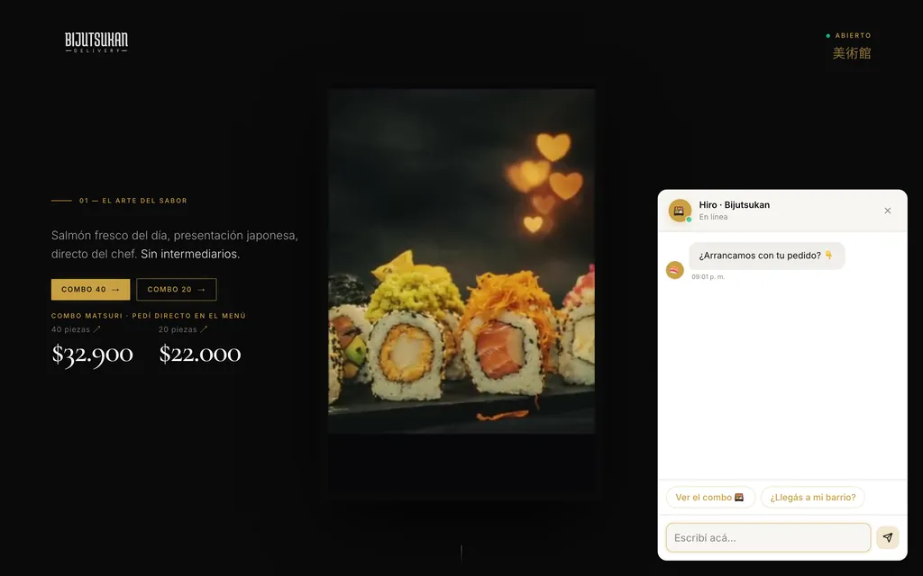 El chat de pedidos abierto, arrancando la conversación de compra