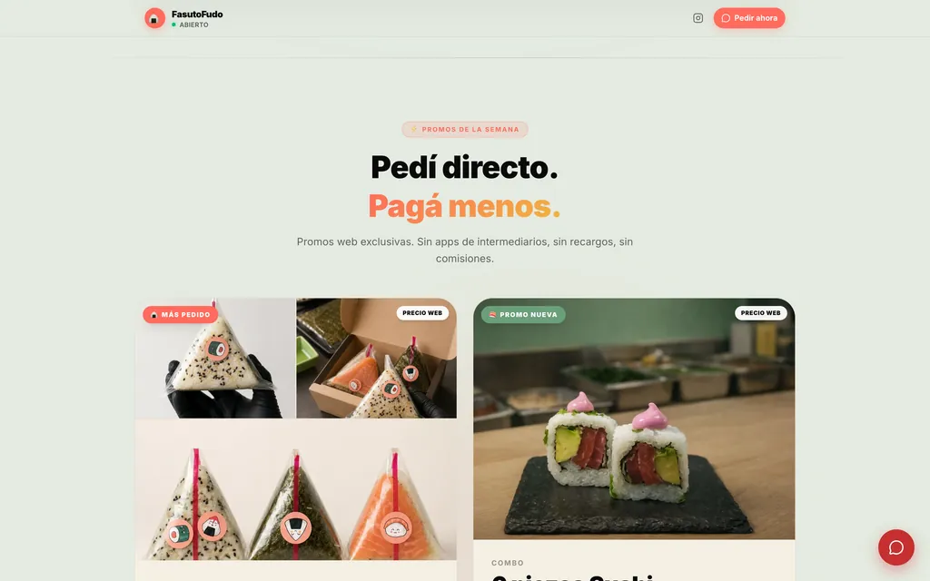 Sección de producto con los onigiris y el detalle de la preparación