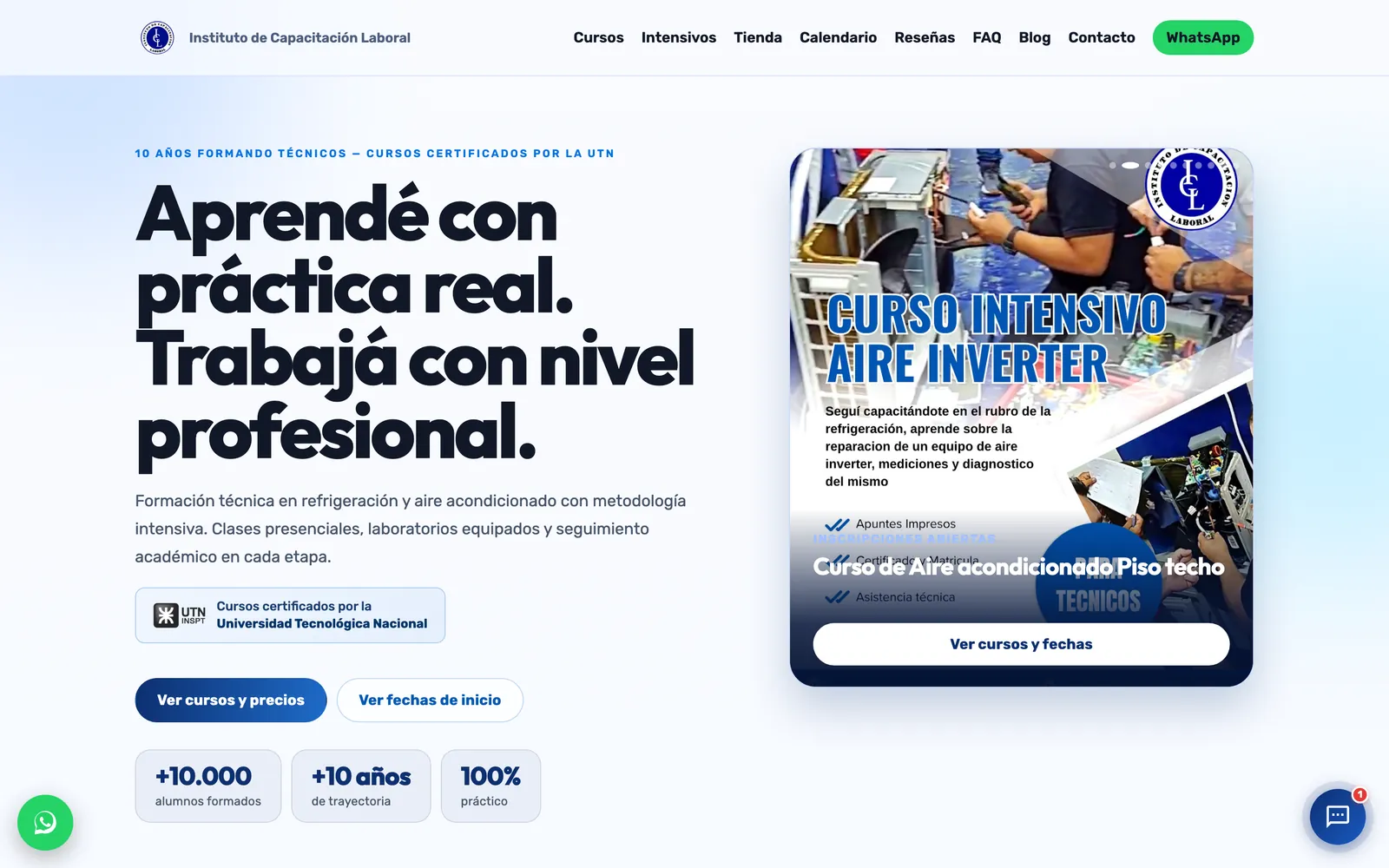 Portada de ICL con el titular «Aprendé con práctica real» y la certificación UTN