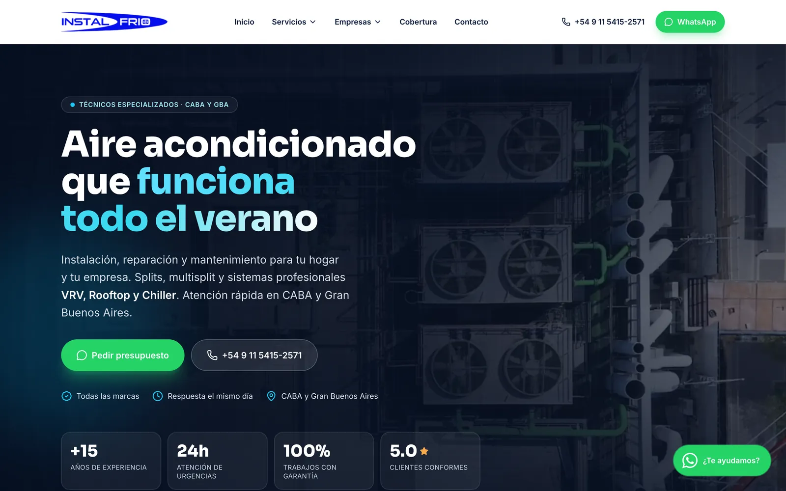 Portada de Instal Frío con el titular y los indicadores de confianza