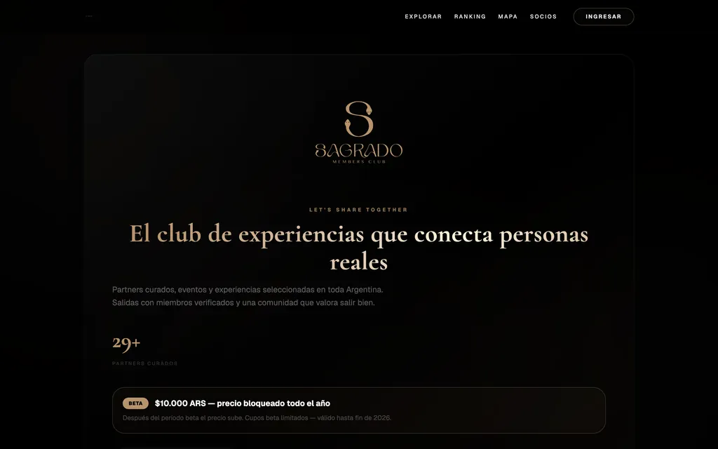 Portada de Sagrado Club con la propuesta de membresía